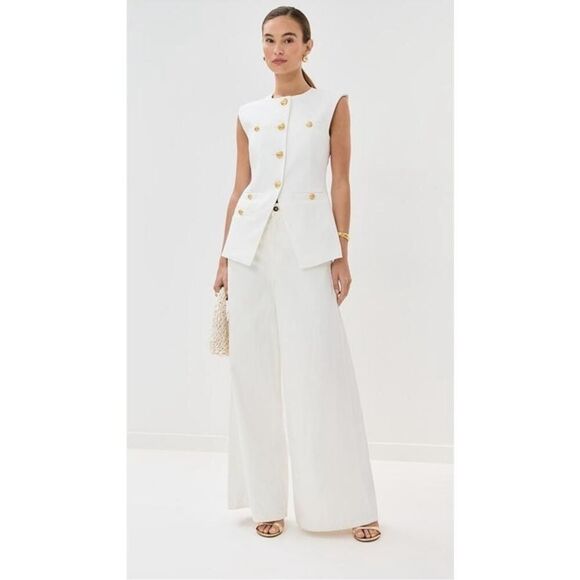 Veronica Beard Tamara White Linen Collarless Vest - Picture 2 of 12